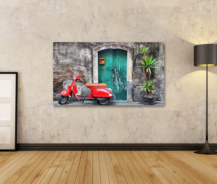 islandburner Bild auf Leinwand Rote Vespa Vor Alter Tür In Italien Bilder Wandbilder Poster Leinwand