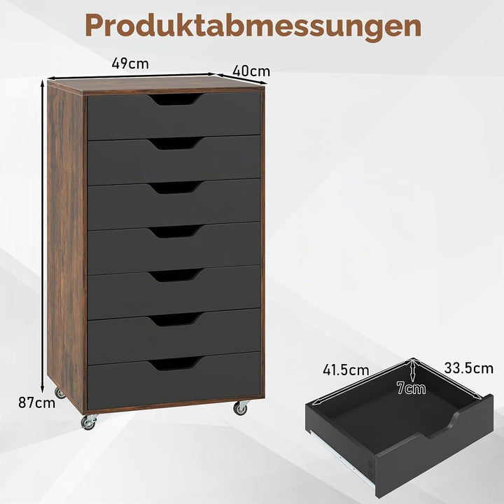 GIANTEX Rollcontainer mit 4 Schubladen &amp; 2 Schränke, Aktenschrank mit Rollen, Schubladenschrank Holz