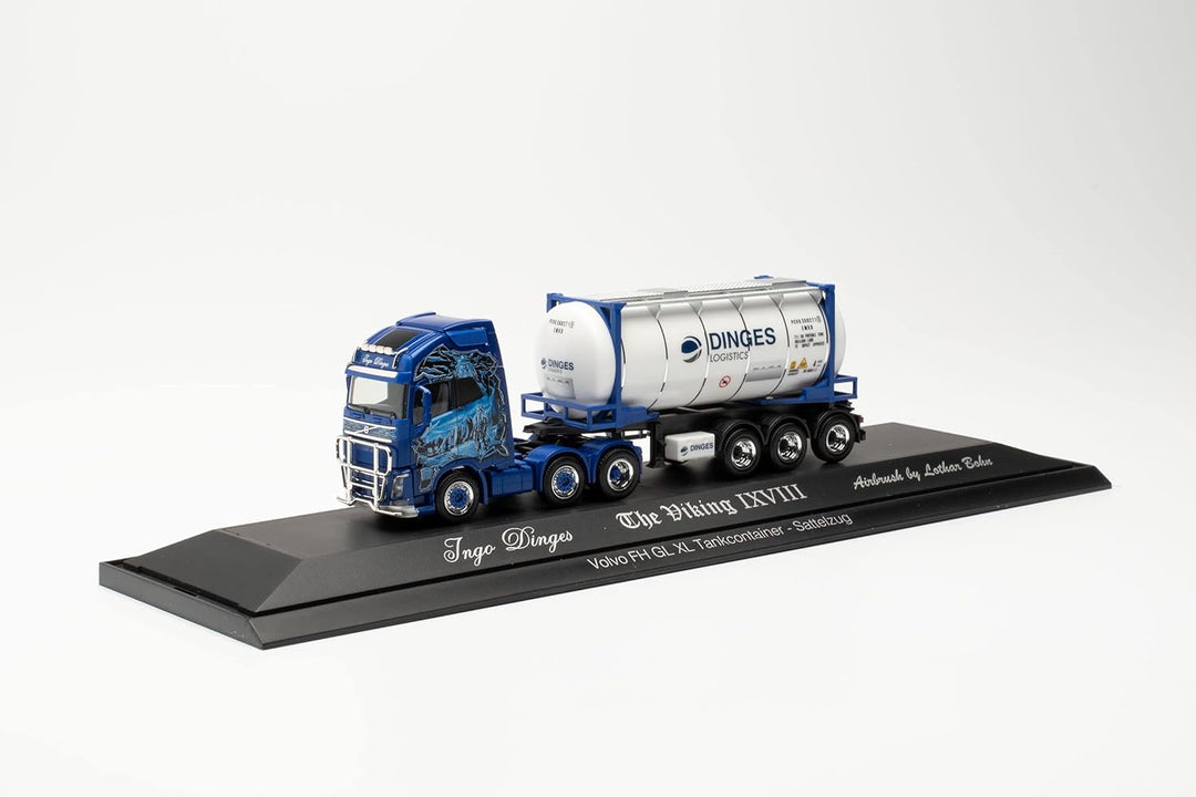 herpa 122184 Volvo FH Gl. XL 6 x 2 Tankcontainer-Sattelzug „Ingo Dinges“ LKW Miniaturmodelle Kleinmo
