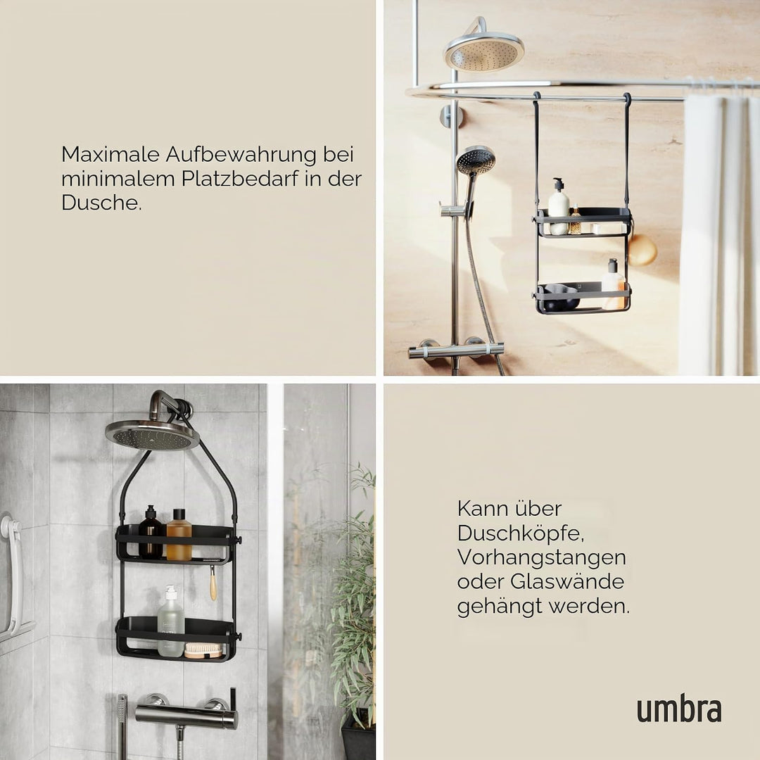 Umbra Flex Duschablage, Duschregal, Duschcaddy, Duschdiener, Schwarz Schwarz Duschablage mit 2 Fäche