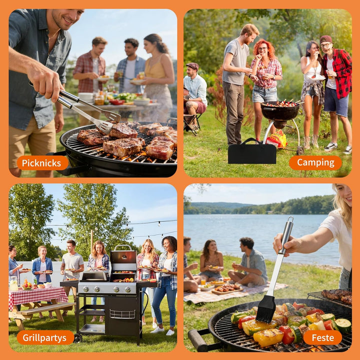 Grillbesteck Set, 20 Stücke Grill Zubehör Set, mit Grillspatel, Grillgabel,Grillzange, Rohrgriff-Ölp