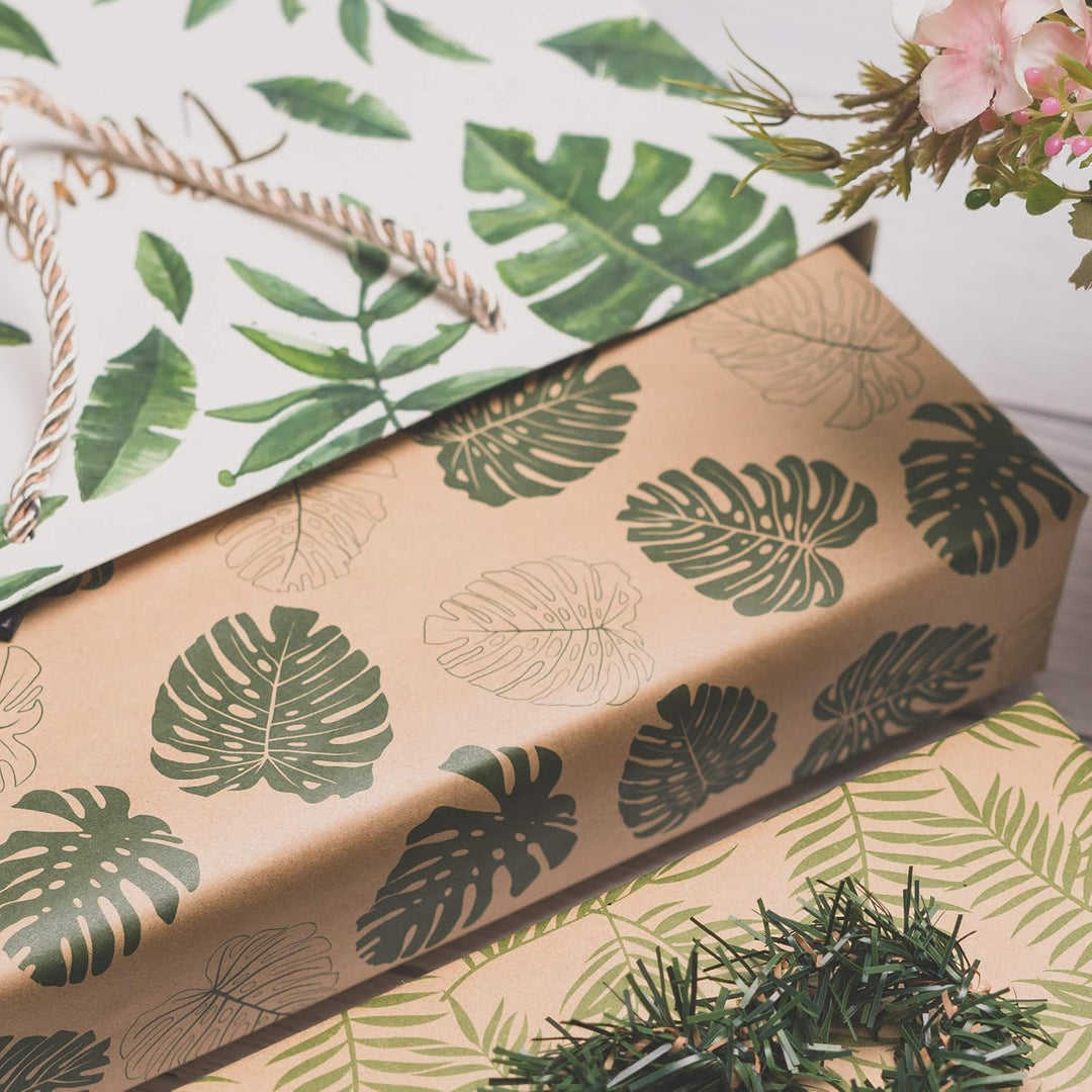 RUSPEPA Kraft Geschenkpapierrolle - Monstera Design Ideal Für Den Sommer, Urlaub Und Besondere Anläs