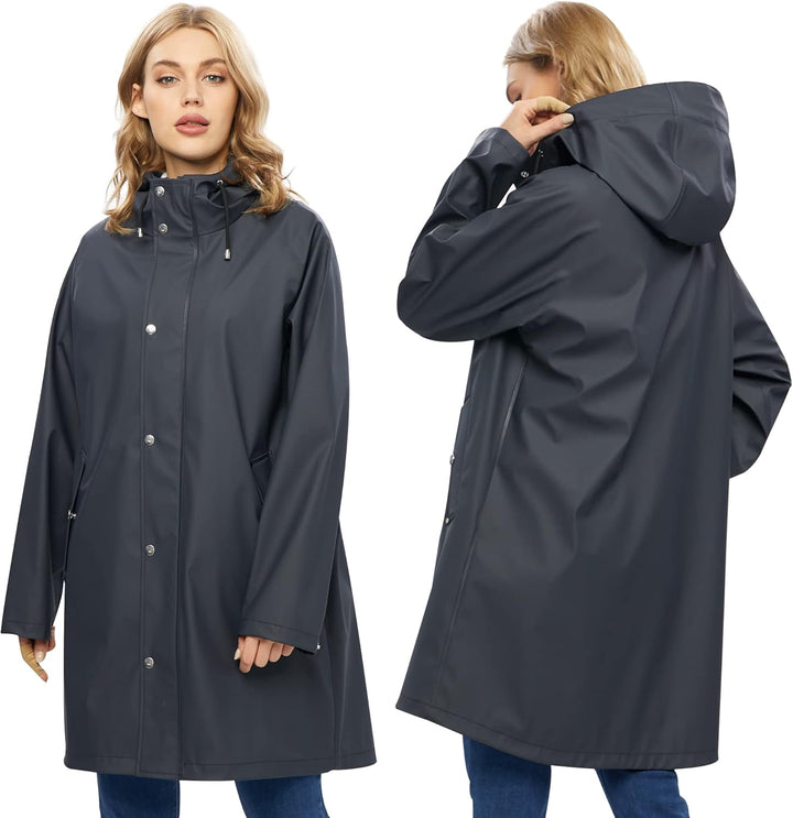 UNIQUEBELLA Regenjacke Damen Wasserdicht Regenmantel Mit Kapuze Winddicht Wetterfest Übergangsjacke