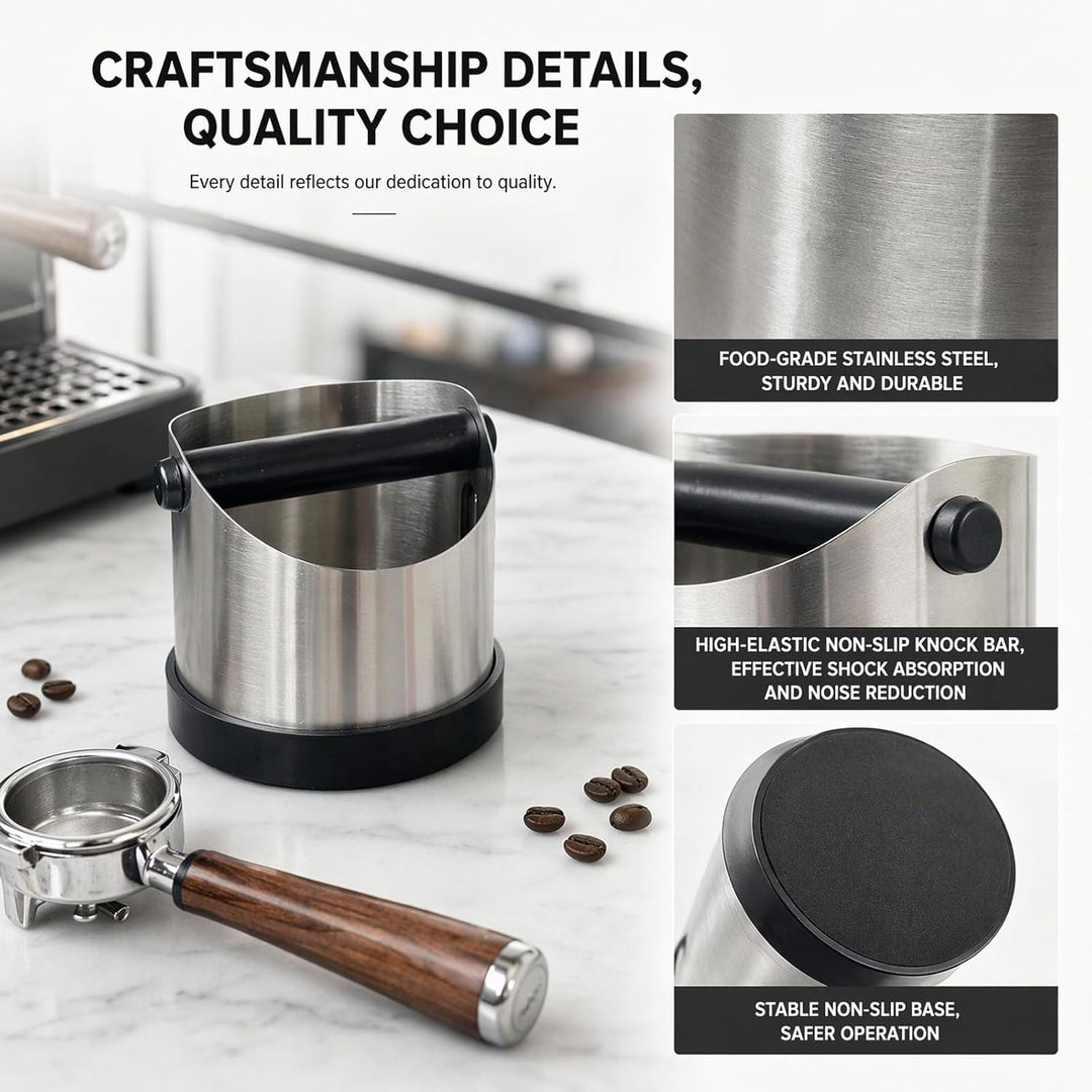 Espresso-Knockbox Kaffeesatz 1.2L Gross Silber Entsorgungsbox Knock Box Abklopfbehälter für Siebträg