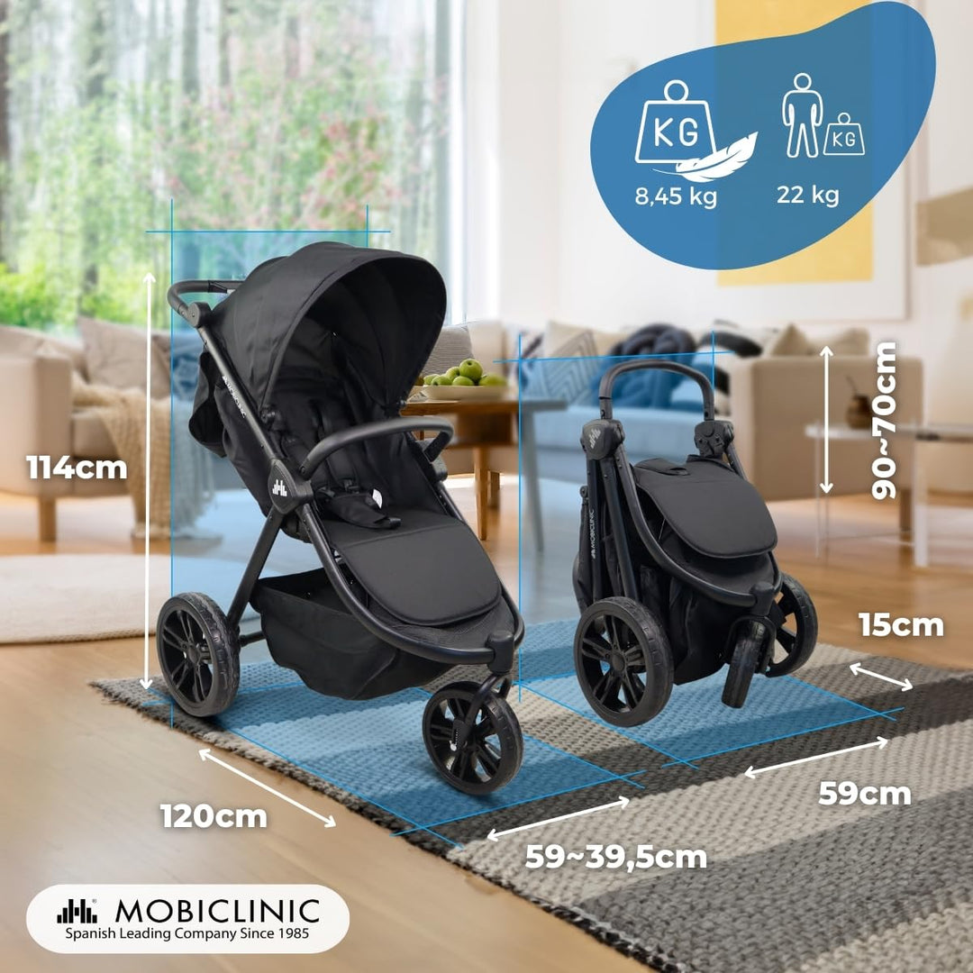 Mobiclinic® kids, 3-rad-kinderwagen, Agnes, Geländereifen, Einhandlenker, 5-punkt-gurtsystem, Rücken