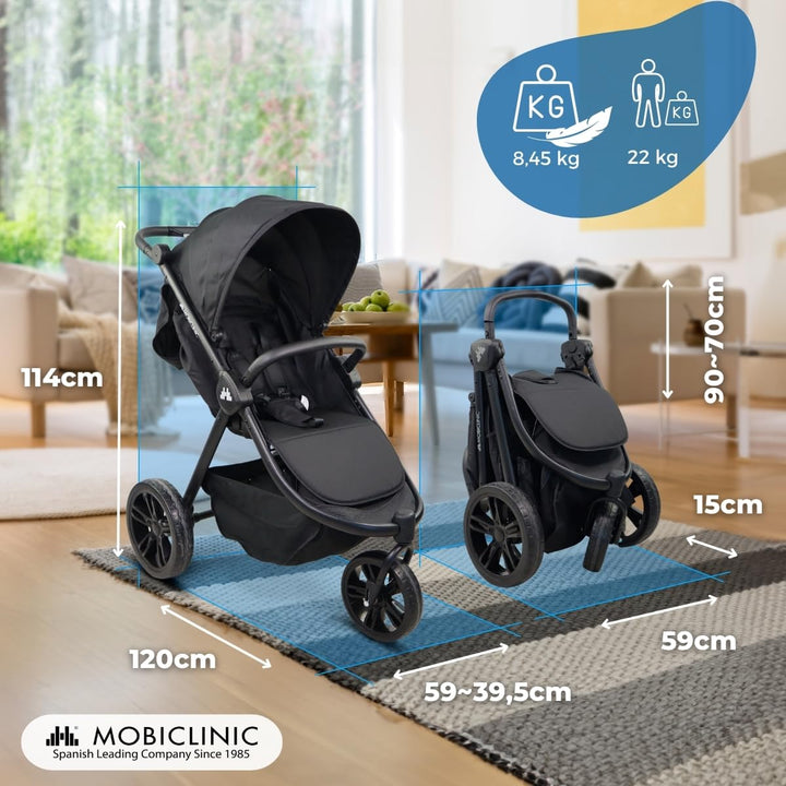 Mobiclinic® kids, 3-rad-kinderwagen, Agnes, Geländereifen, Einhandlenker, 5-punkt-gurtsystem, Rücken