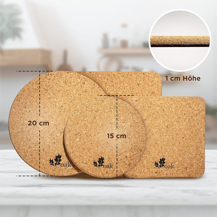 Voak® Topfuntersetzer Korkuntersetzer 4er Set | 2 runde 2 eckige Kork Untersetzer | 100% Natur Kork