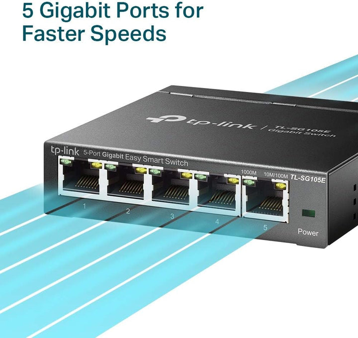 TP-Link TL-SG105E 5-Ports Gigabit Easy Smart Managed Netzwerk Switch(Plug-and-Play,Metallgehäuse, Qo