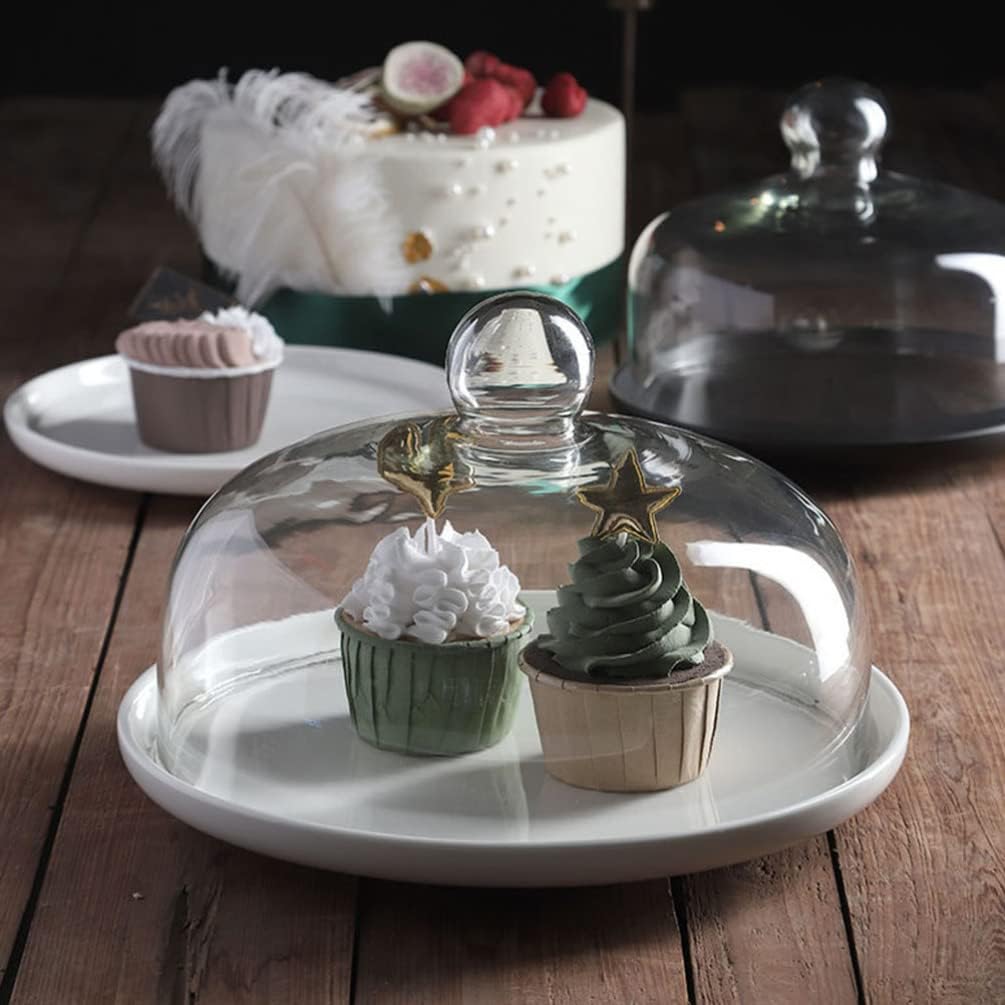 DOITOOL Cupcakes Tortenständer mit Kuppel Keramik-Tortenständer mit Glasdeckel Tortenplatte Servierp