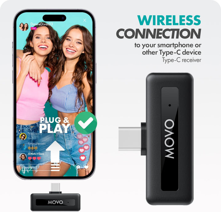 Movo WM-VXR10 Kabelloser Shotgun-Mikrofonadapter für USB-C/iPhone 15 und höher/Android-Geräte – komp