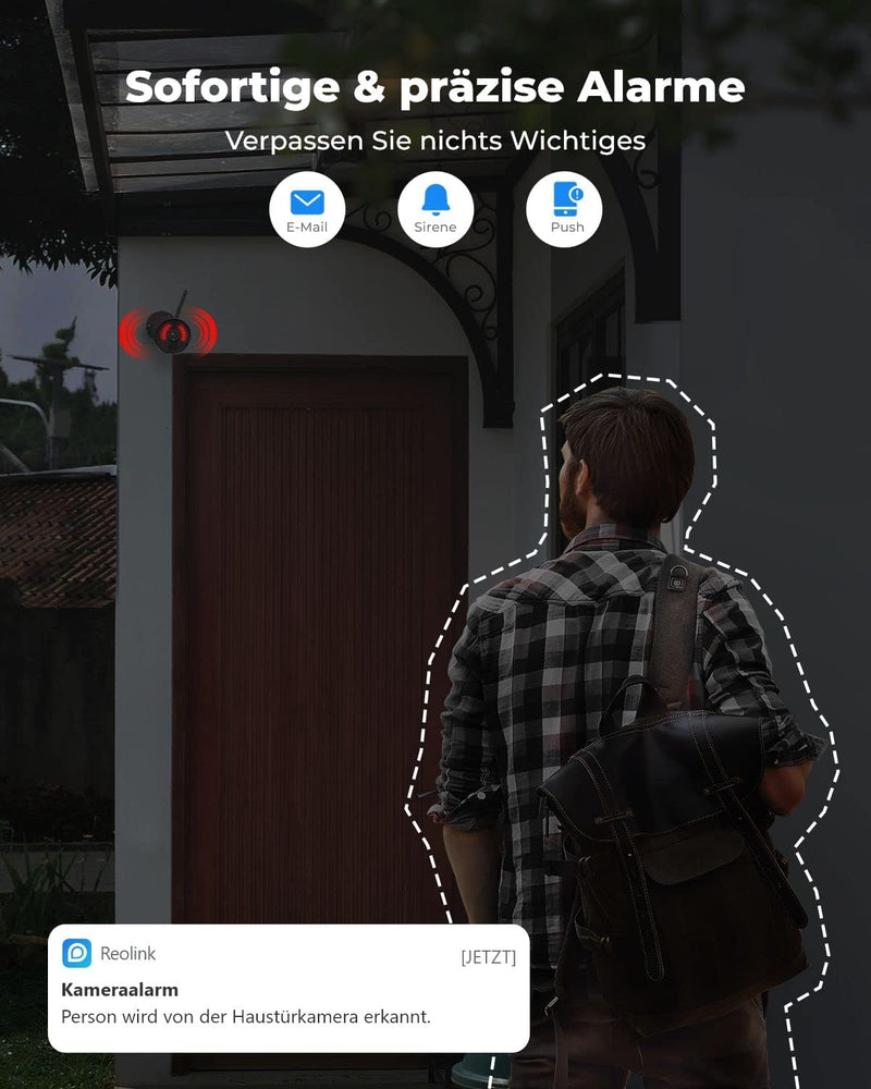 Reolink 2K 3MP Überwachungskamera Aussen Akku, Solar WALN IP Kamera Outdoor mit Person/Fahrzeugerken