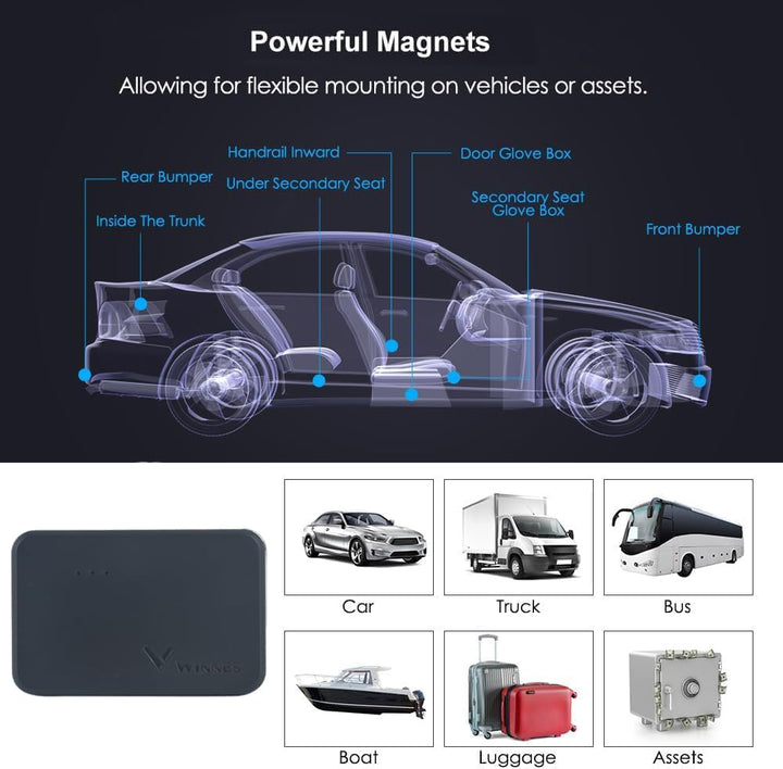 Winnes Mini 4G Tracker mit SIM Kaete 1500mAh Magnet Tracker Auto Echtzeit-Tracking Geofencing Sender
