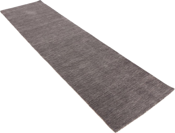 RUG PRINCE Wollteppich Gabbeh Uni 80x200 Handgewebt Läufer Schwarz Einfarbig Handarbeit Schwarz 80x2