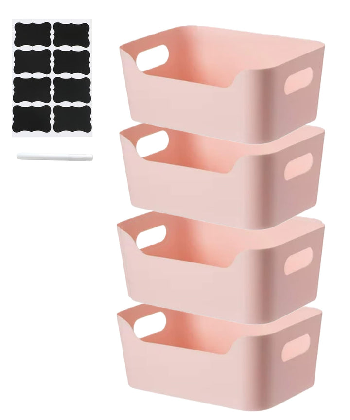 4 Stück Aufbewahrungsboxen mit Griff Rosa 24 x 17 x 10 cm,Niedrigeren Vorderseite Aufbewahrungskorb,