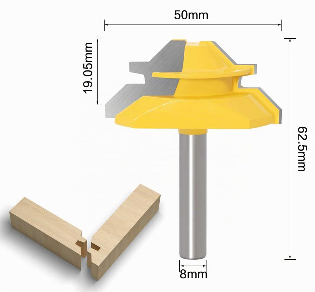Oberfräser Set, 45 Grad Lock Mitre Router Bit Nutfräser + 8 mm Schaft Zungenschaft und Nutfräse Set