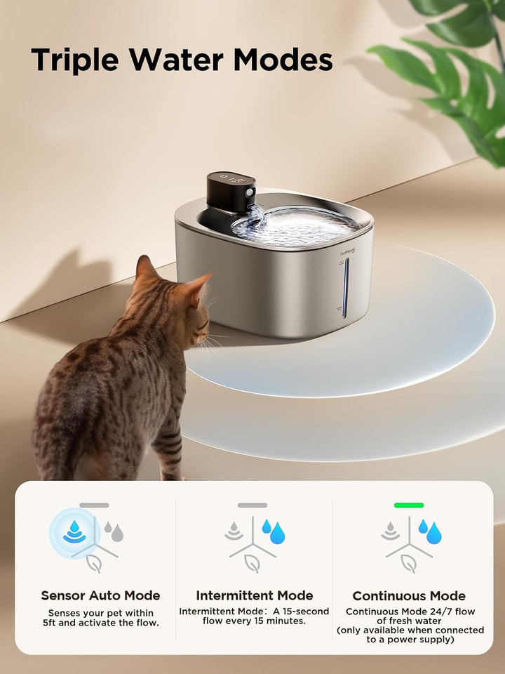 Trinkbrunnen für Katze Edelstahl Kabellos mit Sensor FEELNEEDY 4 L Katzenbrunnen Ohne Strom mit Bewe