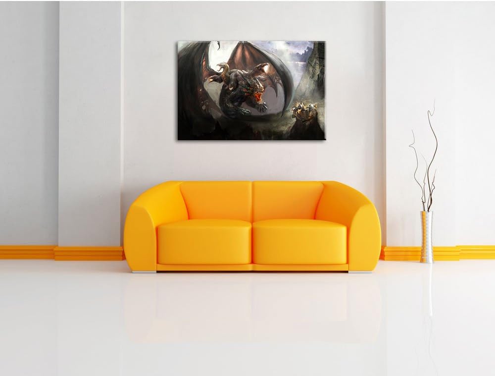 Pixxprint Drachen mit Schlangen als Leinwandbild/Grösse: 100x70 / Wandbild/Kunstdruck/fertig bespann