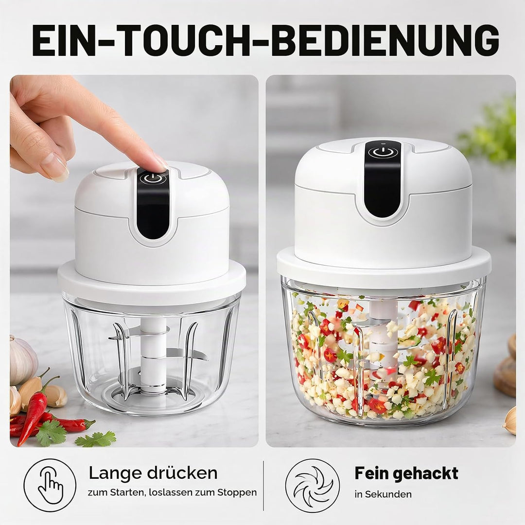 350 ml Elektrischer Küchenzerkleinerer,Knoblauch Zerkleinerer, USB-Aufladung, Gemüsezerkleinerer, El