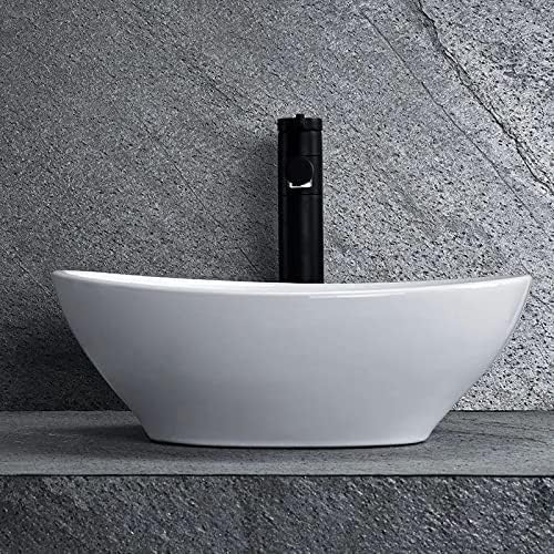 VBChome Waschbecken Kleine 41 x 35 x 15 cm Mini Keramik Weiss Oval Waschtisch Handwaschbecken Aufsat