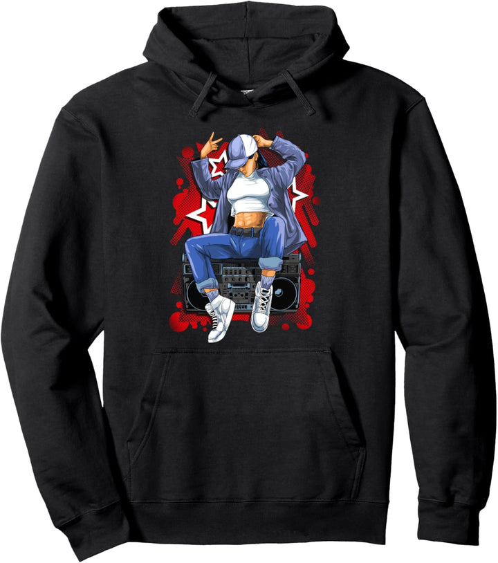 Ästhetische Boombox Mädchen Old School Hip Hop Pullover Hoodie