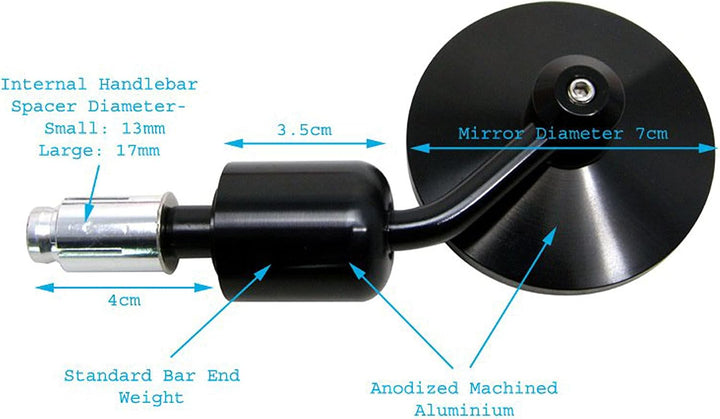 Motorrad Lenker Endspiegel, seitliche Rückansicht, SCHWARZ mit konvexem Glas für 22mm Lenker