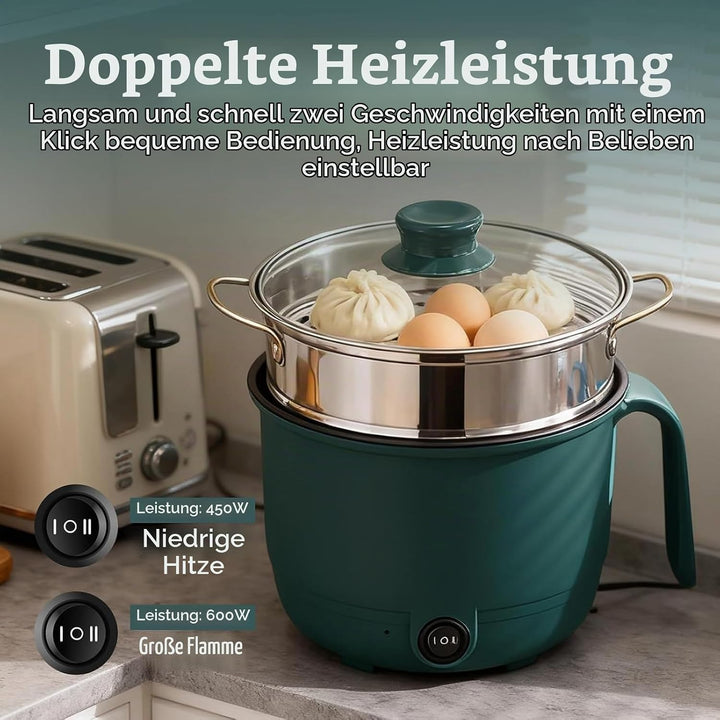 Elektrische Hot Pot Topf mit Dampfgarer, 1.5L Kleiner Elektrischer Kochtopf, 220V Mini Antihaft Mult