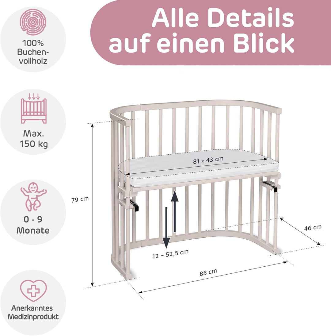 babybay Original Beistellbett aus massivem Buchenholz/kompakt & verwandelbar/Kinderbett Höhe stufenl
