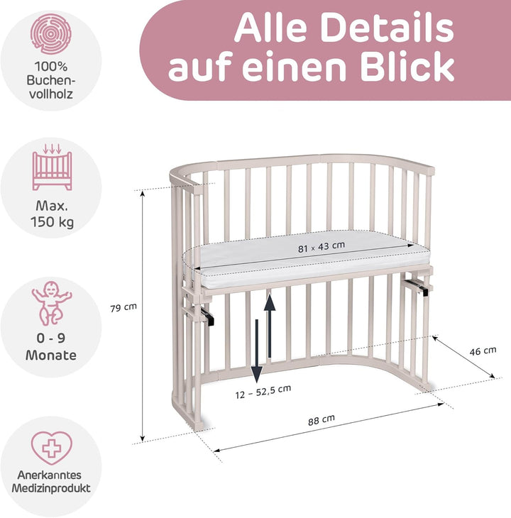 babybay Original Beistellbett aus massivem Buchenholz/kompakt & verwandelbar/Kinderbett Höhe stufenl