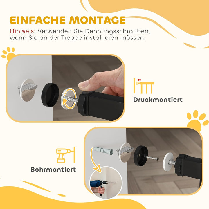 PawHut Türschutzgitter Treppenschutzgitter mit 10 cm Verlängerung Türgitter ohne Bohren Treppengitte