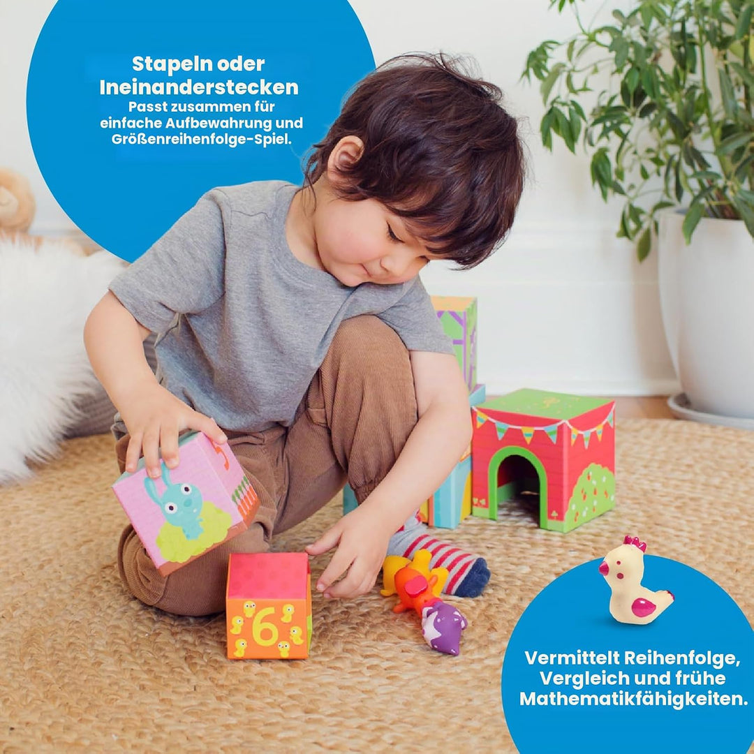 Djeco DJE-108 23482 Stapelspielzeug Stapelwürfel: Topanifarm, 18M+ Mehrfarbig, Mehrfarbig