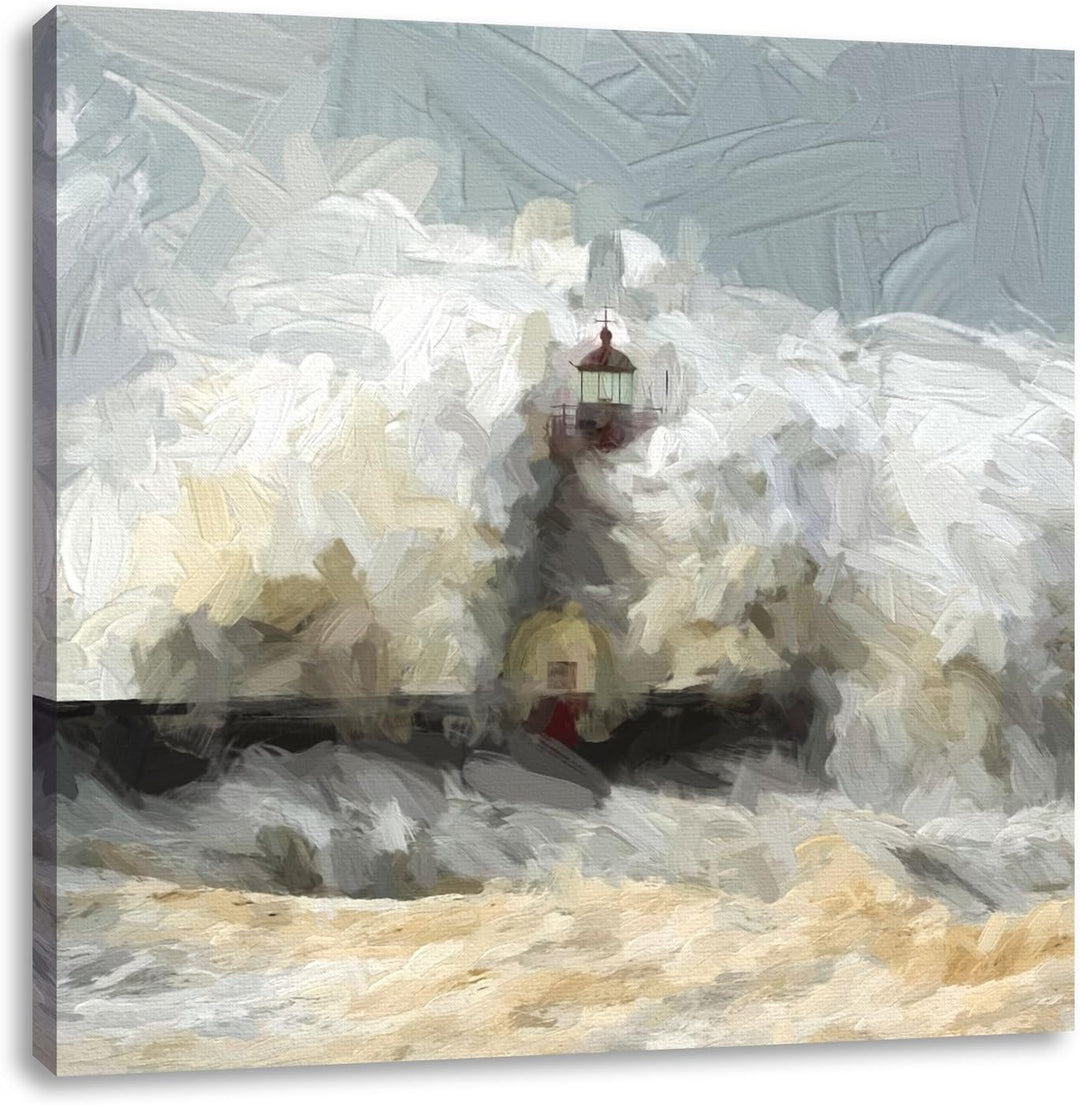 Leuchtturm in den Breschen, Format: 70x70 auf Leinwand, XXL riesige Bilder fertig gerahmt mit Keilra