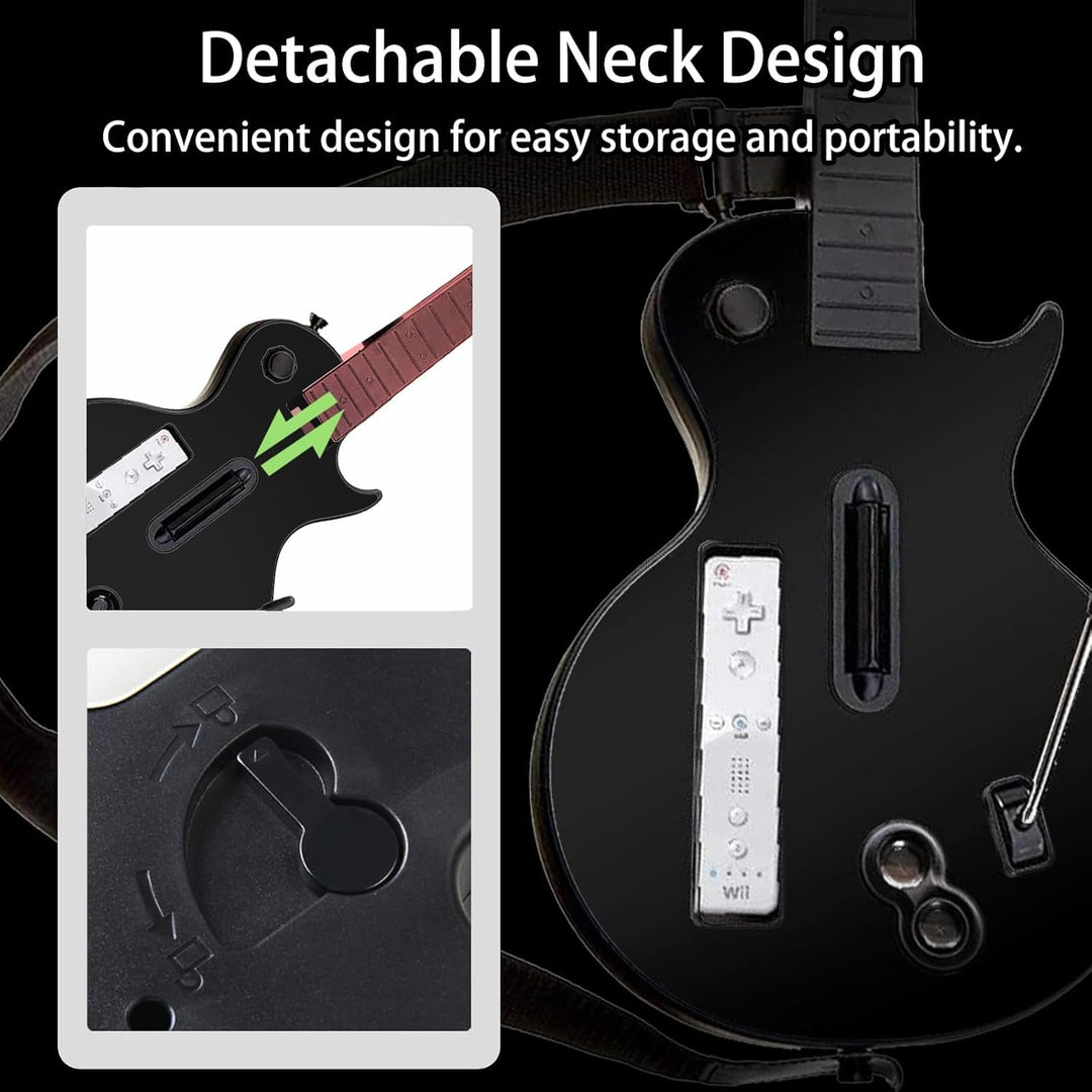 DOYO Guitar Hero Wii Gitarren Kabellose Schwarz für Guitar Hero und Rock Band Games Abnehmbare Gitar