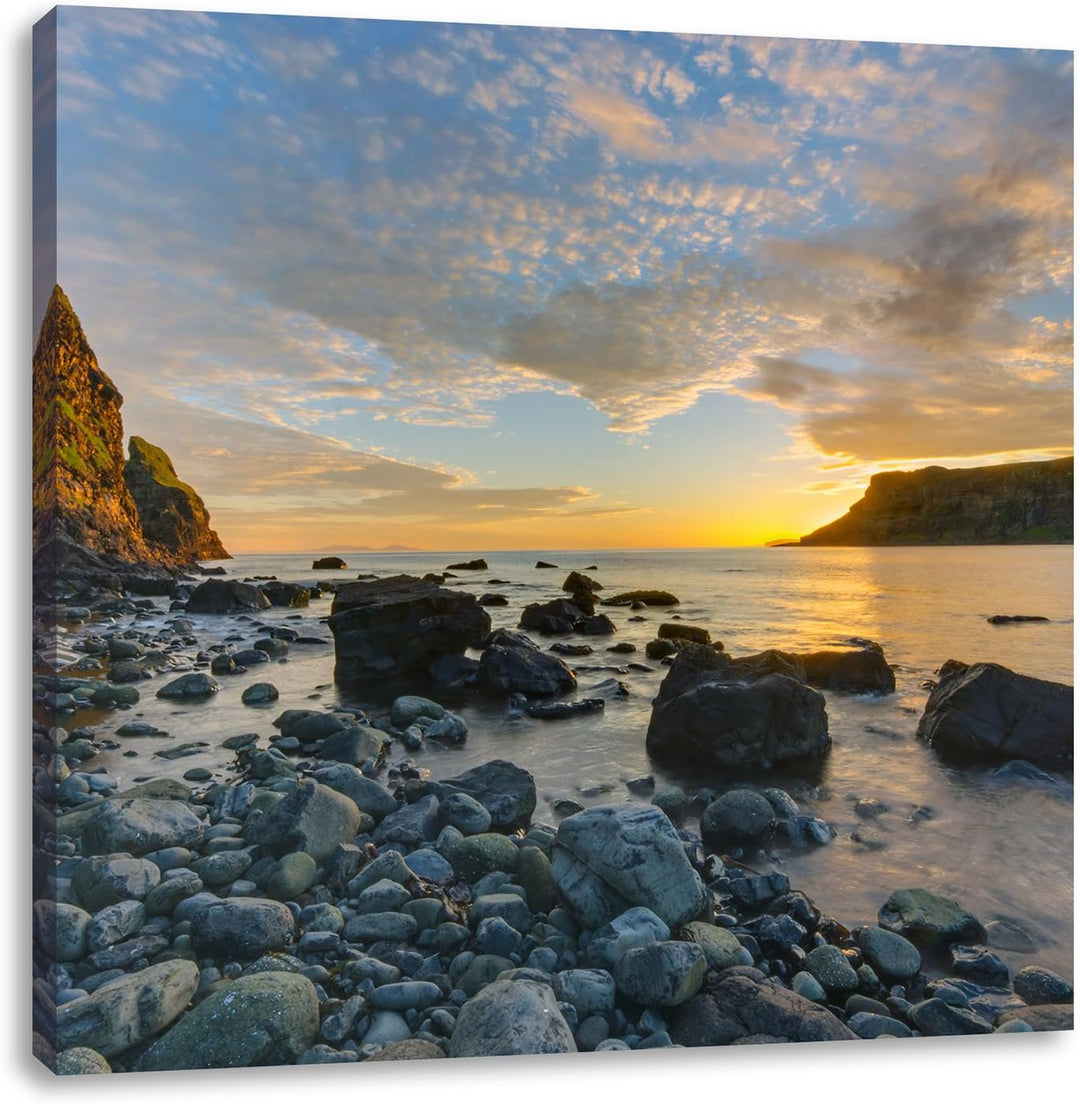 Felsen am Strand, Format: 70x70 auf Leinwand, XXL riesige Bilder fertig gerahmt mit Keilrahmen, Kuns