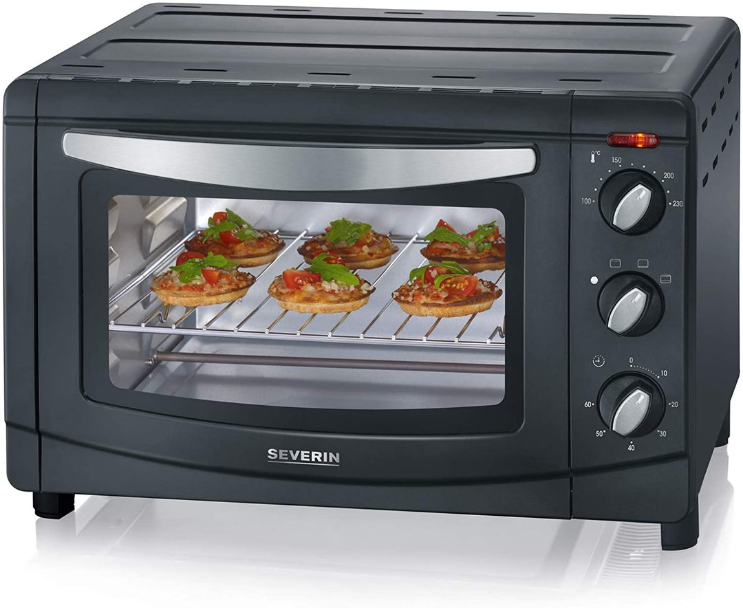 SEVERIN TO 9560 Back- und Toastofen (1.500 W, Inkl. Pizzastein, Grillrost und Backblech, 20 L) silbe