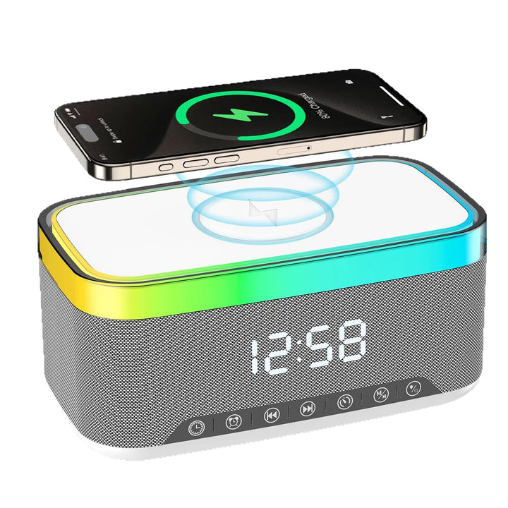 Wecker Digital, Wecker mit Ladestation, Radiowecker Funkuhr Digital mit Bluetooth Lautsprecher 6 Far