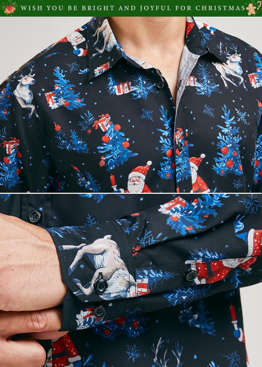 HISDERN Weihnachtshemden für Herren, langärmelig, Button-Down-Shirt, Urlaub, lustige Weihnachts-Shir