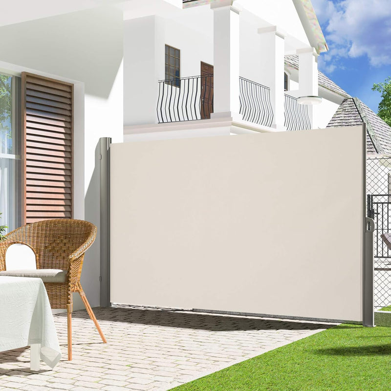 LARMNEE Alu-Seitenmarkise, ausziehbar, 160 x 400 cm, Sichtschutz, Sonnenschutz, Blickdicht, Seitenro