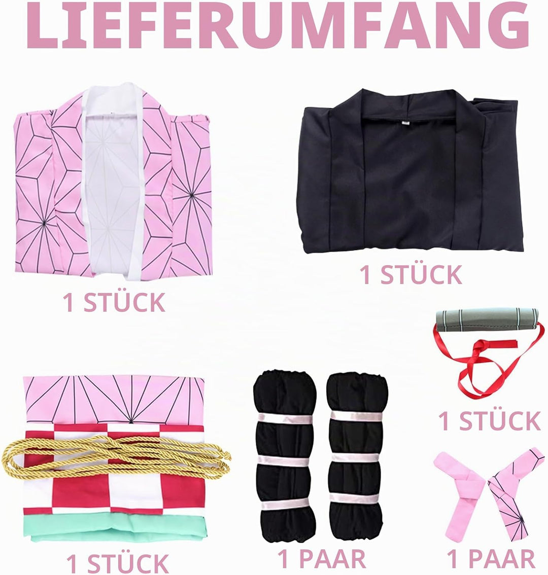 Formemory Nezuko Cosplay Kostüm Anzug Herren 8PCS Nezuko Kimetsu no Yaiba Kimono Halloween Anime kos