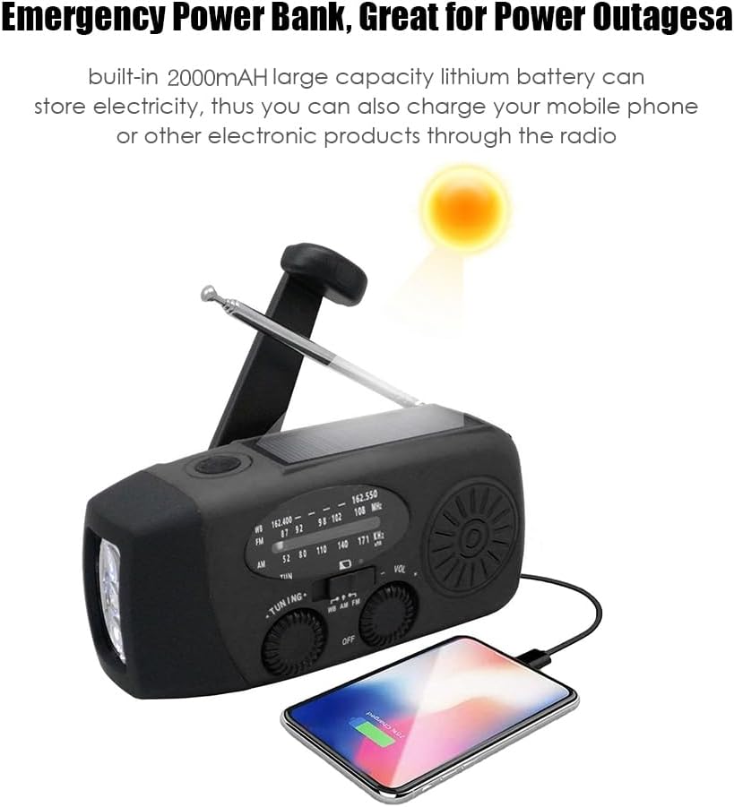 Notfall-Handkurbelradio mit LED-Taschenlampe für Notfälle, tragbares AM/FM-NOAA-Wetterradio, Dynamor
