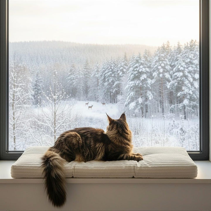 PRASKA® Katzen Fensterliege 100x28cm Weiches Katzenbett für die Fensterbank Schokoladig - Premium Fe