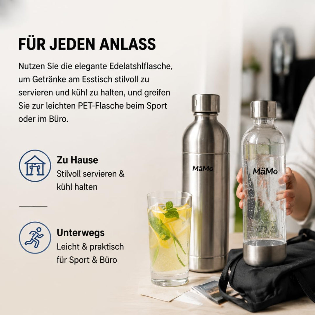 Ersatzflasche, Nur Edelstahl Sprudler: (Silber/Transparent farblos) | Leicht, robust &amp; ideal für unt