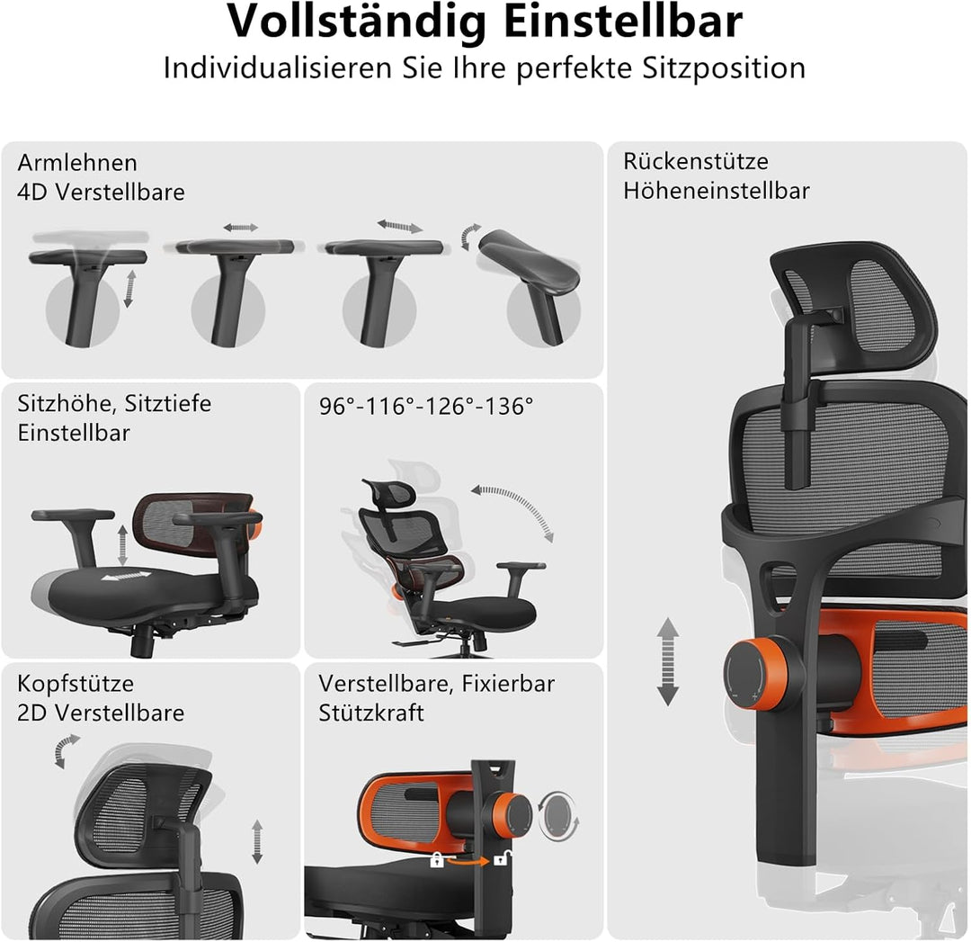 Newtral NT001 Bürostuhl Ergonomisch, Ergonomischer Schreibtischstuhl 150kg, Ergonomic Office Chair P
