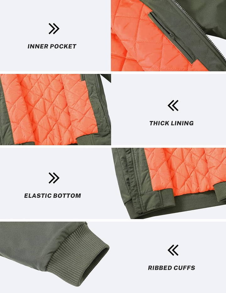 Bomberjacke Herren Warm Gefüttert Winterjacke Übergangsjacke US Fliegerjacke Militär Bomber Stehkrag