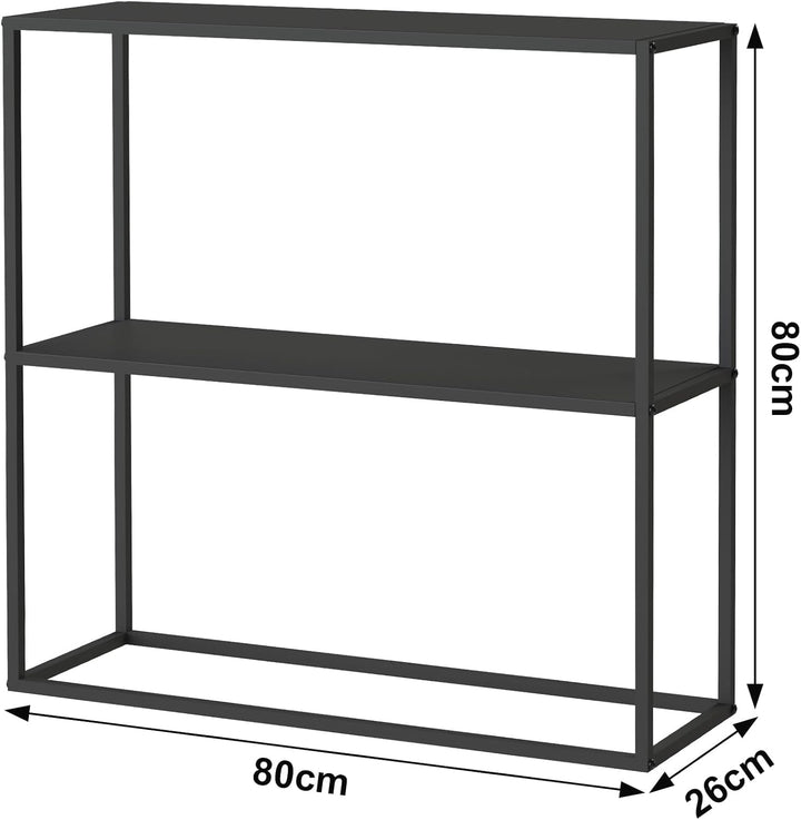 DanDiBo Konsolentisch Metall Schwarz Schmal mit 2 Ebenen Modern 80x80x25 cm Regal Stehend Standregal