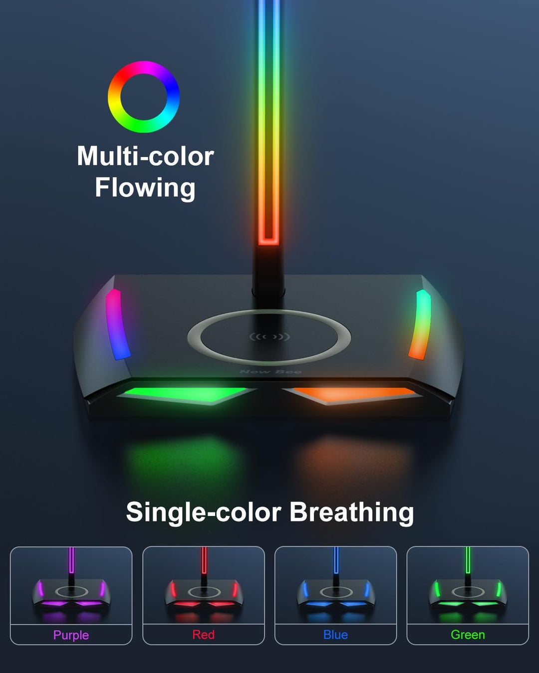 New Bee RGB Kopfhörer Ständer mit Wireless Ladegerät,Gaming-Headset-ständer Headset Halterung Wirele