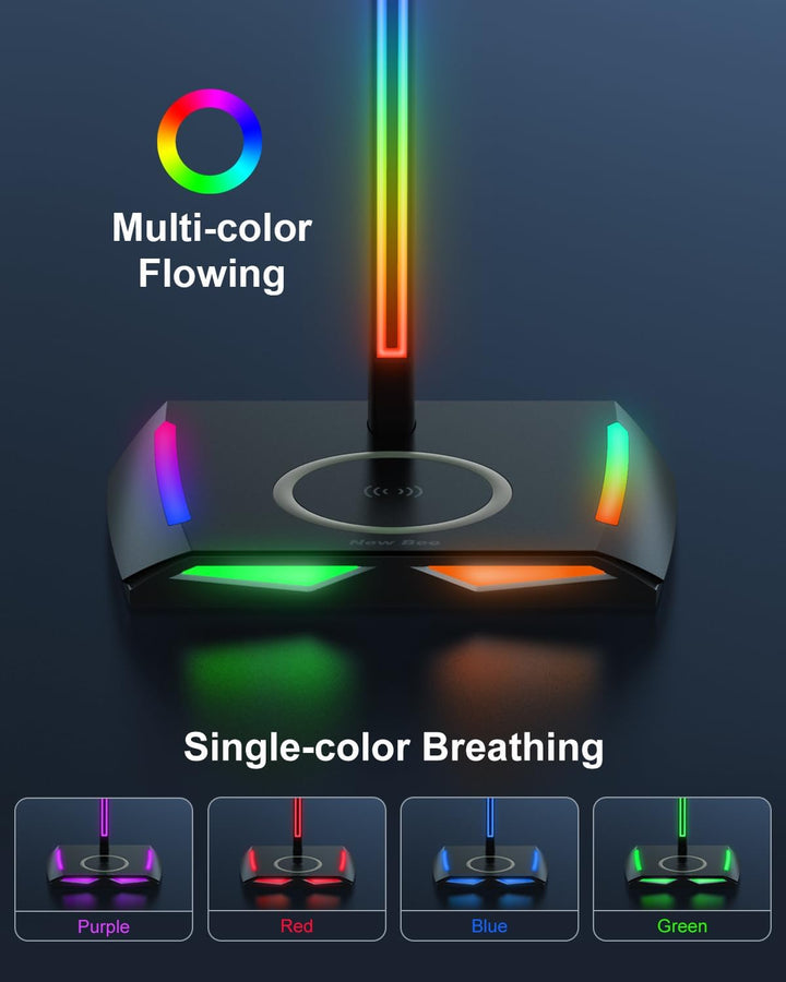 New Bee RGB Kopfhörer Ständer mit Wireless Ladegerät,Gaming-Headset-ständer Headset Halterung Wirele