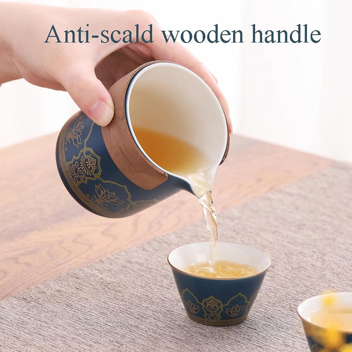 Teeservice aus Porzellan, Chinesischer Reise Tee Set mit 6 Keramik Tassen, Klein Teekanne mit Eingeb