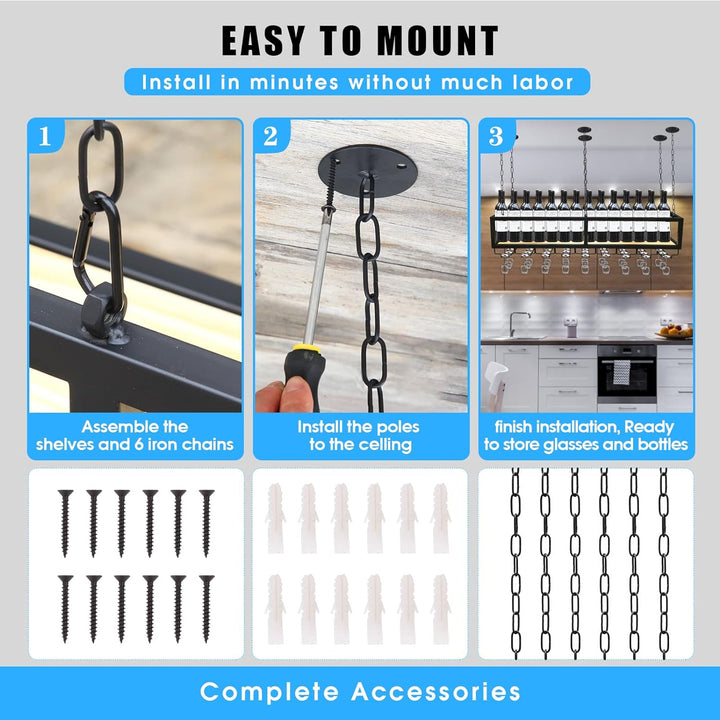 Deckenregal Decken Weinregal Höhenverstellbare Dekoration Regal ， Retro Eisen Massivholz Deckenregal