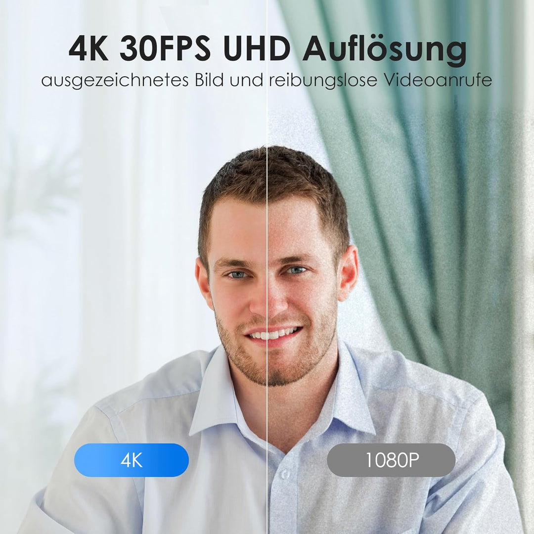 V21 Webcam 4K, Ultra HD Webcam mit Mikrofon, Lautsprecher, Fernbedienung, Zoom, 112°Sichtfeld, Autof