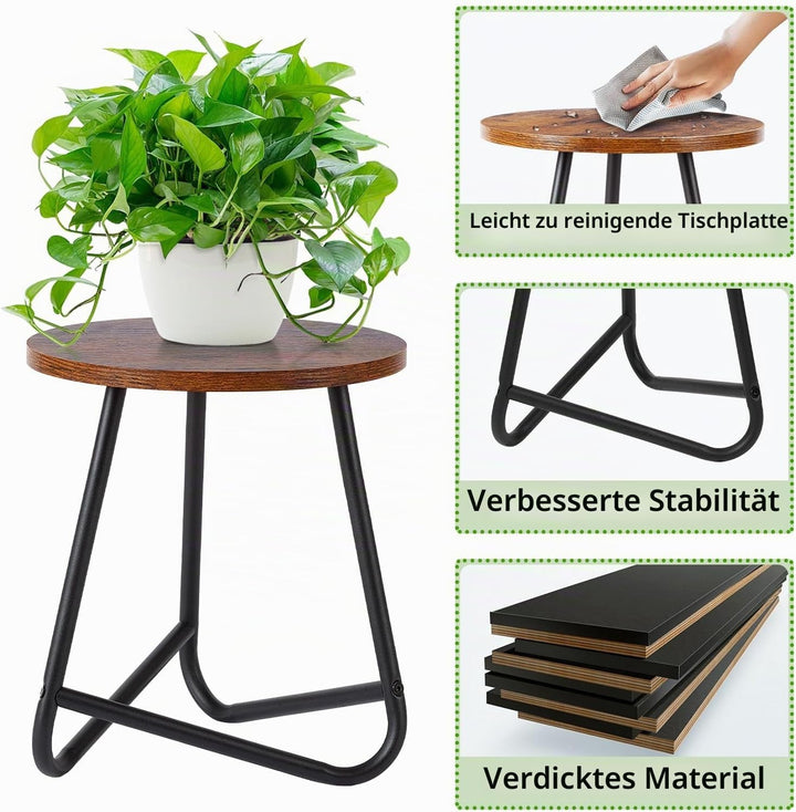 HDANI 35cm Rund Pflanzenständer,Blumenständer,Pflanzenregal aus Holz und Metall,Modernes Regal für Z